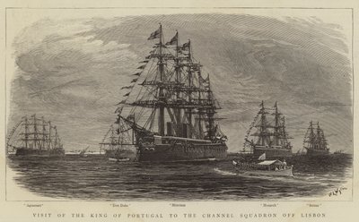Bezoek van de koning van Portugal aan het Kanaalsquadron bij Lissabon door William Lionel Wyllie